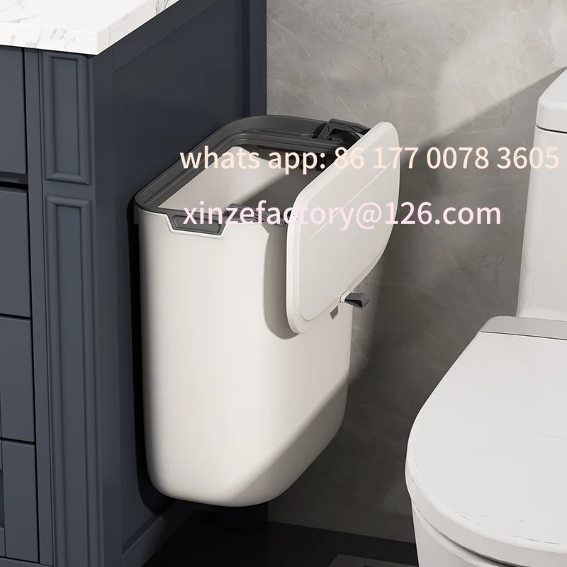 

Customizable Bathroom Trash Can Wall Mounted Hanging Trash Bin With Lid Waterproof Narrow Seam Rubbish Bin Toilet Waste Garbage