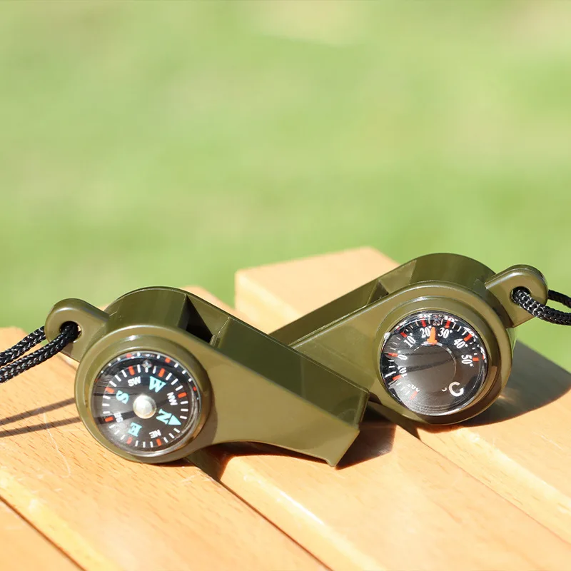 3 in 1 Emergency Survival Whistle Compass Thermometer Referee Cheerleading Whistle Sporting Goods Camping Hiking Outdoor Tools