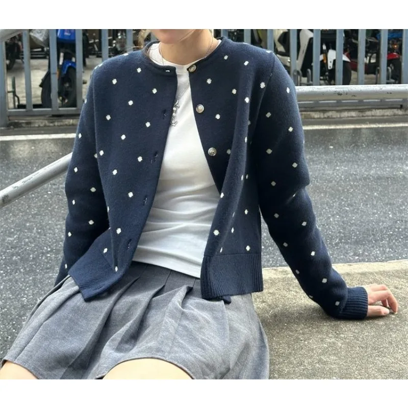 

Vintage Polka Dot Knitted Sweater Cardigan Sweater Jacket Women's College Top
