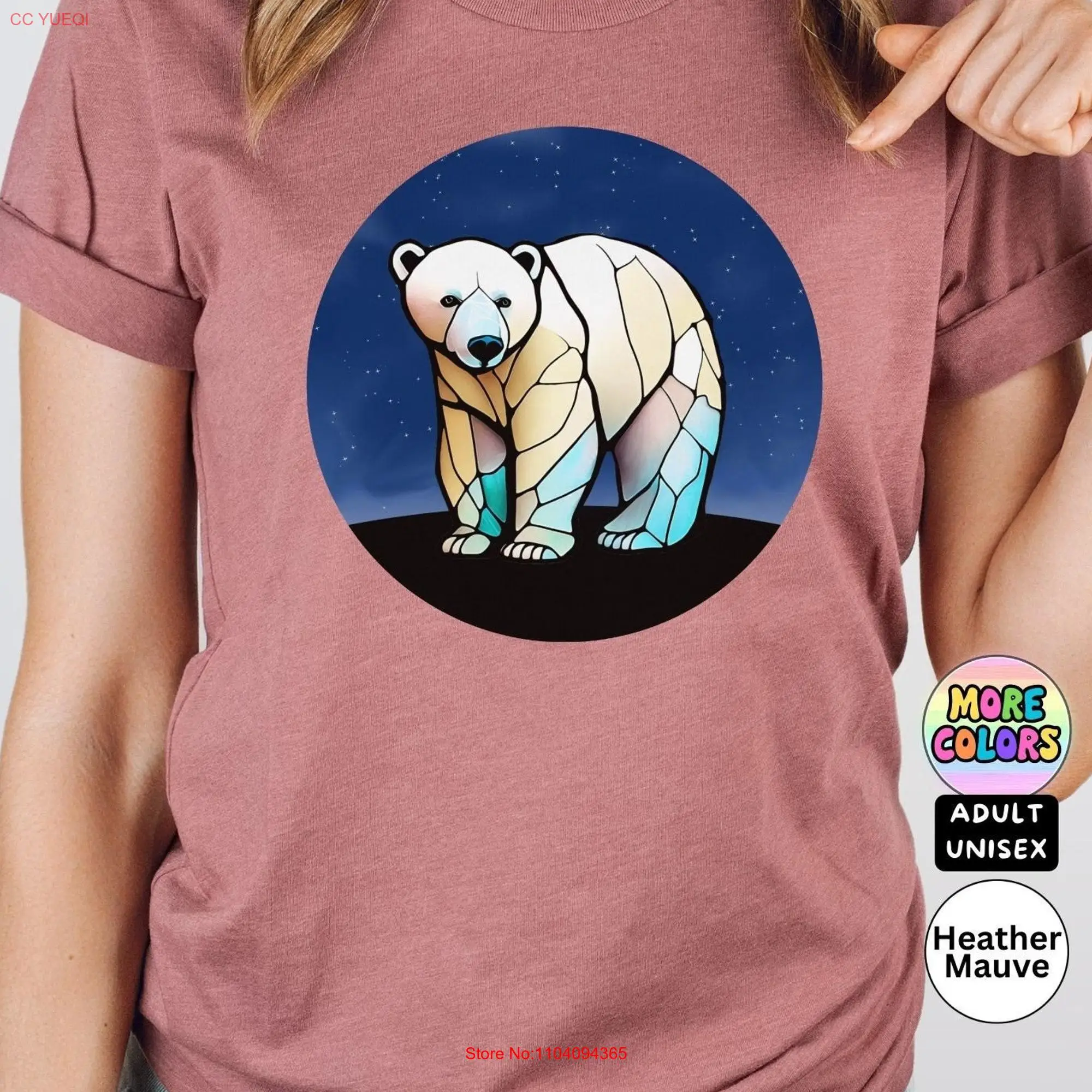 Polar Bear T Shirt Stained Glass Nature Wilderness Colorful long or short sleeves