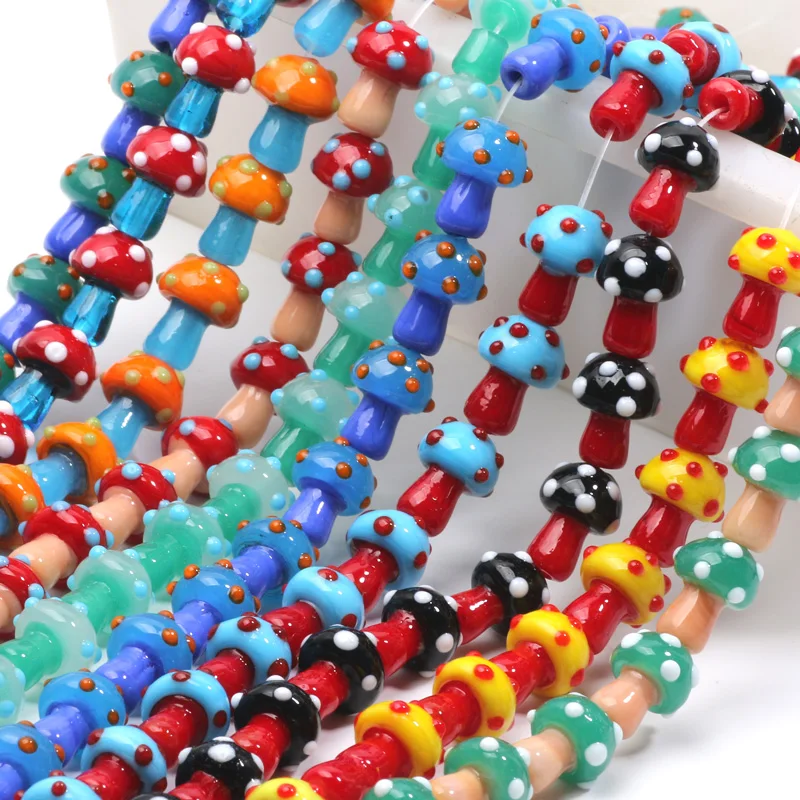 10pcs 12x17mm Colorful Mushroom Shape Lampwork Glass Loose Beads for DIY Crafts Jewelry Making Findings Handmade Jewelry Beads