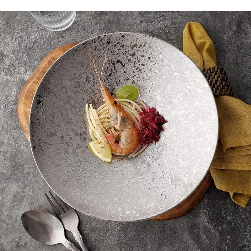High Foot Ceramic Dinner Plate Thick Soup Pasta Salad Plates Dessert Restaurant Specialty Tableware