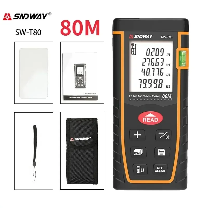 SNDWAY Laser Tape Measure 40/60/80/100M Laser Rangefinder High Accurate Electronic Roulette Distance/Area/Volume Range Finder