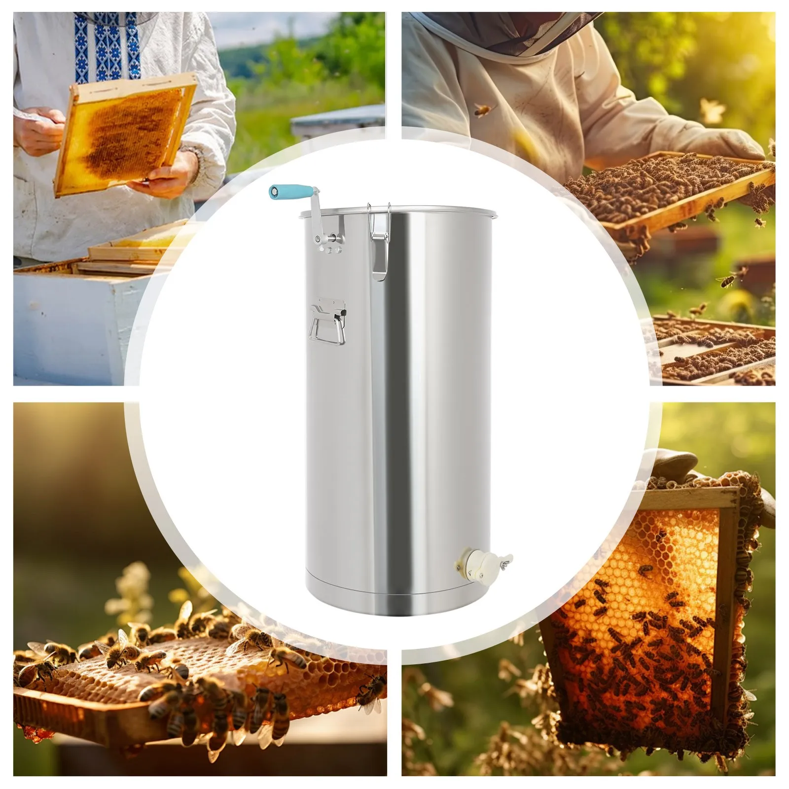 

Двухкадровый ручной экстрактор меда, нержавеющая сталь 50 фунтов для небольших страв и любителей