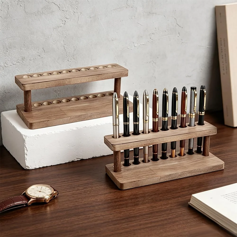 Stojak na długopisy z drewna,  – Wooden Fountain Pen Desk Stand Holder recenzja i cena