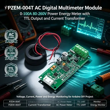 PZEM-004T AC Digital Multimeter, 0-100A 80-260V, TTL Output, Current Transformer for Arduino