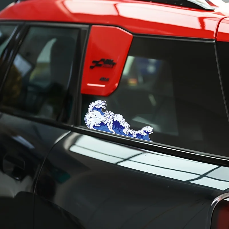 Adesivo de vinil com padrão de onda japonesa, decalque à prova d'água e anti-arranhões para carro, motocicleta, bicicleta, capacete e decoração de lap