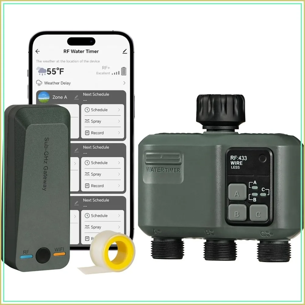 WiFi Water Timer For Garden Hose, Sprinkler Timer 3 Zone, 3 Outlet Smart Irrigation Controller With Rain Delay