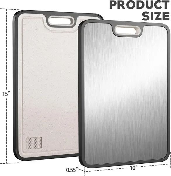 15x10 Inch Double-Sided Titanium Straw Cutting Board Non-Toxic Kitchen Cutting Board Durable Easy-Clean Multipurpose Board for Meats Vegetables