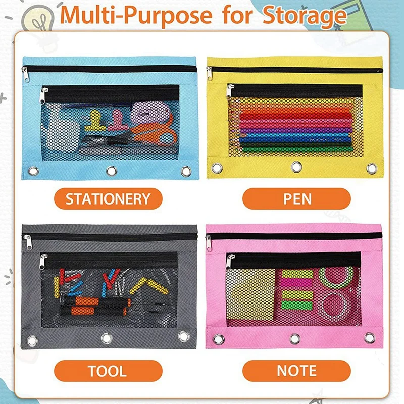 حقيبة بقلم رصاص مع سحاب ونافذة شبكية ، أكياس أكياس أقلام رصاص ، 3 حلقات الموثق ، جيبان ، 20 دولار