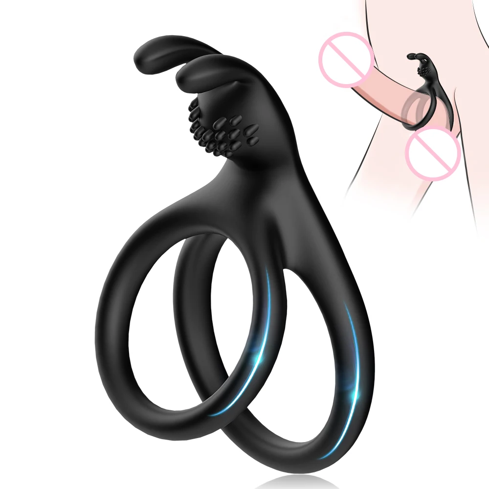 แหวนอวัยวะเพศชายของเล่นสําหรับชายเกย์ DELAY Ejaculation Masturbating Vibrator ผลิตภัณฑ์ซิลิโคน Dual Cocking แหวนคู่ผู้ใหญ่