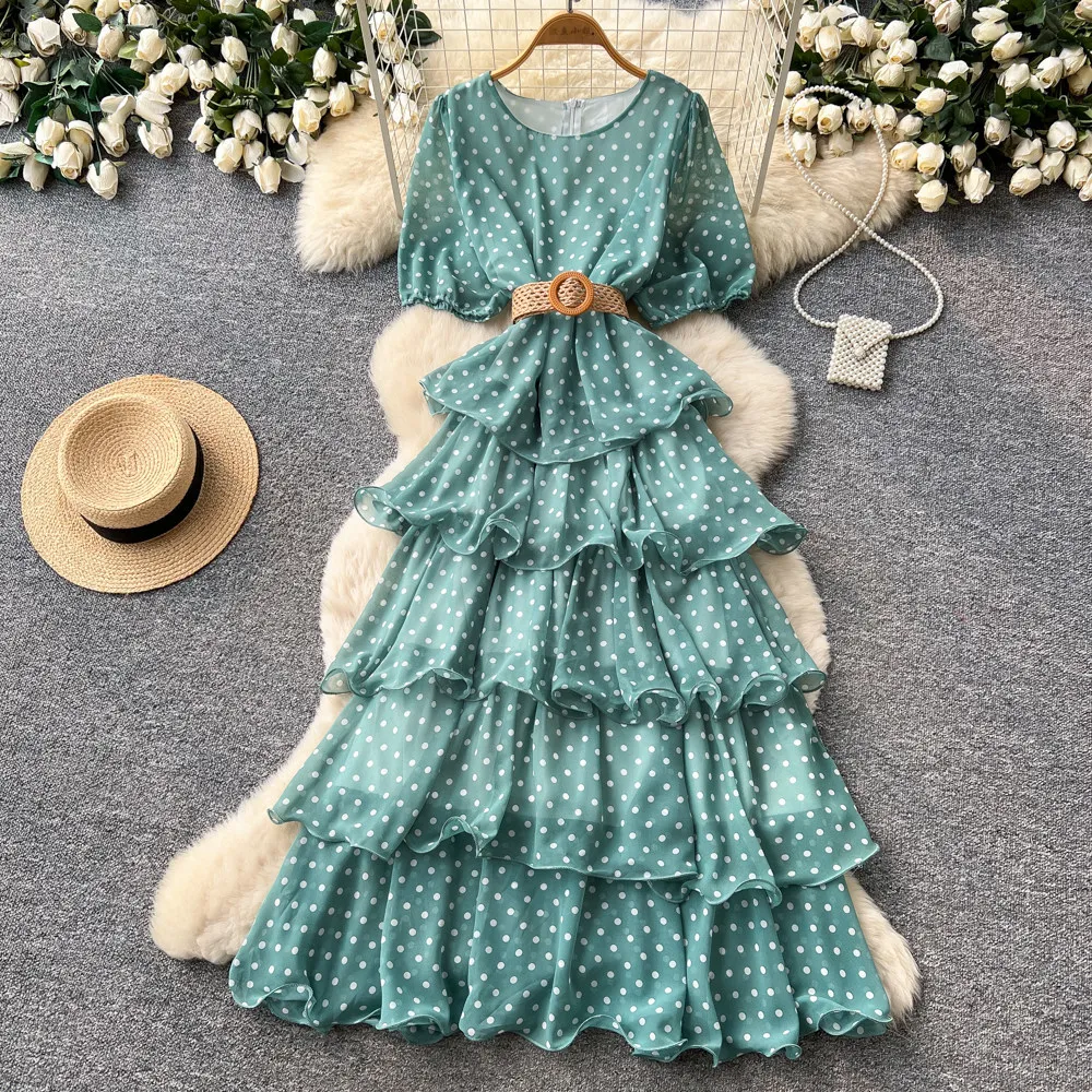 

Cake Dress Women Long Dresses A Line Vestidos Y2k Streetwear Round Neck Short Sleeve Print Dot Elegant Party Night Work 2026