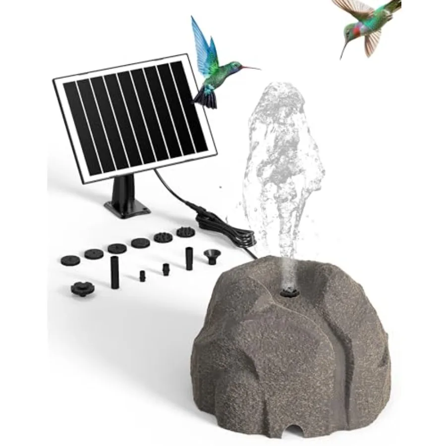 

Solar Fountain for Bird Bath with Dry Run Protection Solar Powered Bird Bath Pump with 10 Nozzles, Resin Granite Rock Bird Foun