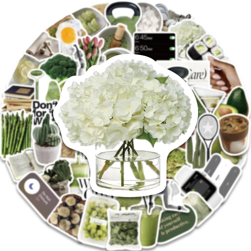 60 grüne Naturwald-Aufkleber für die tägliche Selbstpflege, einfache kreative Kunst, Lebensmittel, Blumen, Pflanzen, Buchdekoration, Scrapbook, Handyhülle, Aufkleber