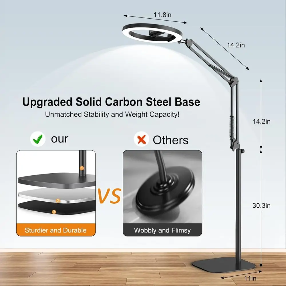 10 حامل ثلاثي القوائم قابل للتعديل مع ضوء حلقي لهاتف iPhone، حامل علوي للفيديو والبث والتصوير الفوتوغرافي #5