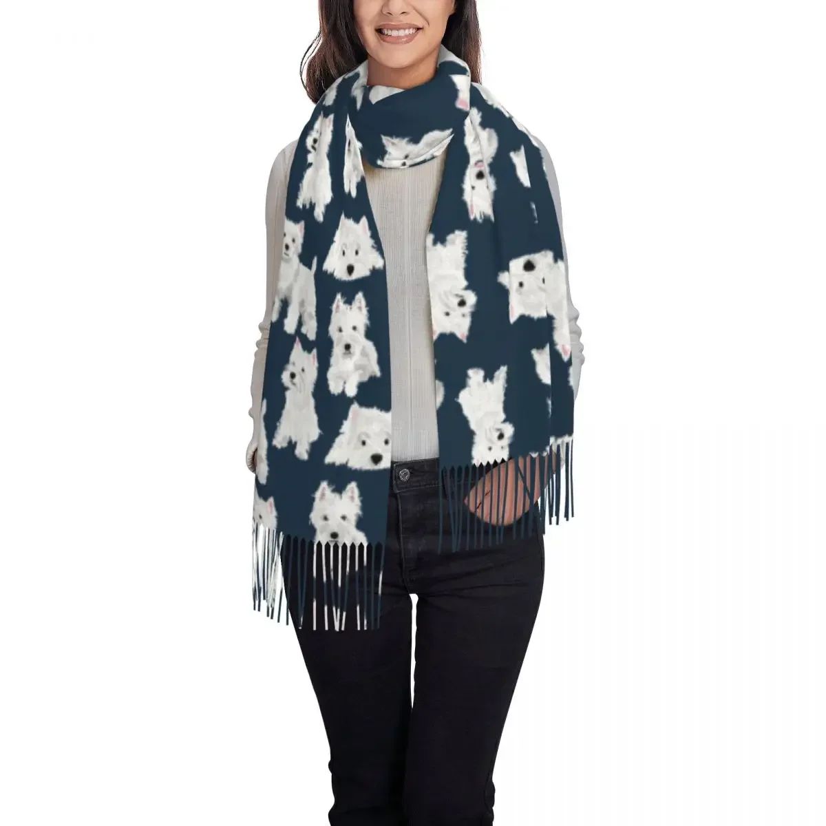 Custom Printed West Highland White Terrier Dog Scarf Men Women Winter Warm Scarves Cute Westie Puppy Shawls Wraps