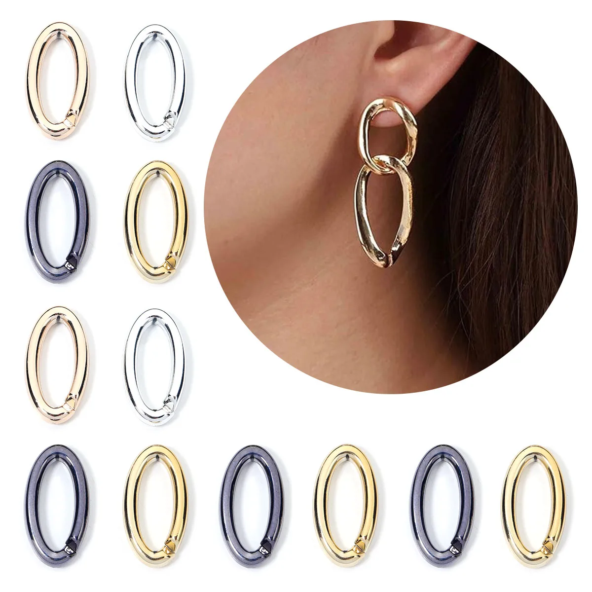 20pcs Acrylic Plated Chain Buckle Huggies Hoop Earrings Multiple Unisex Sexy Ear Cartilage Piercing Wedding Jewelry Wholesale