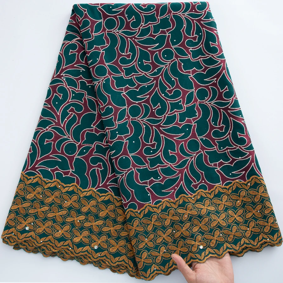luxury-african-cotton-lace-fabric-green-red-gold-floral-embroidery-swiss-voile-with-stones-nigerian-dry-lace-for-women-evening