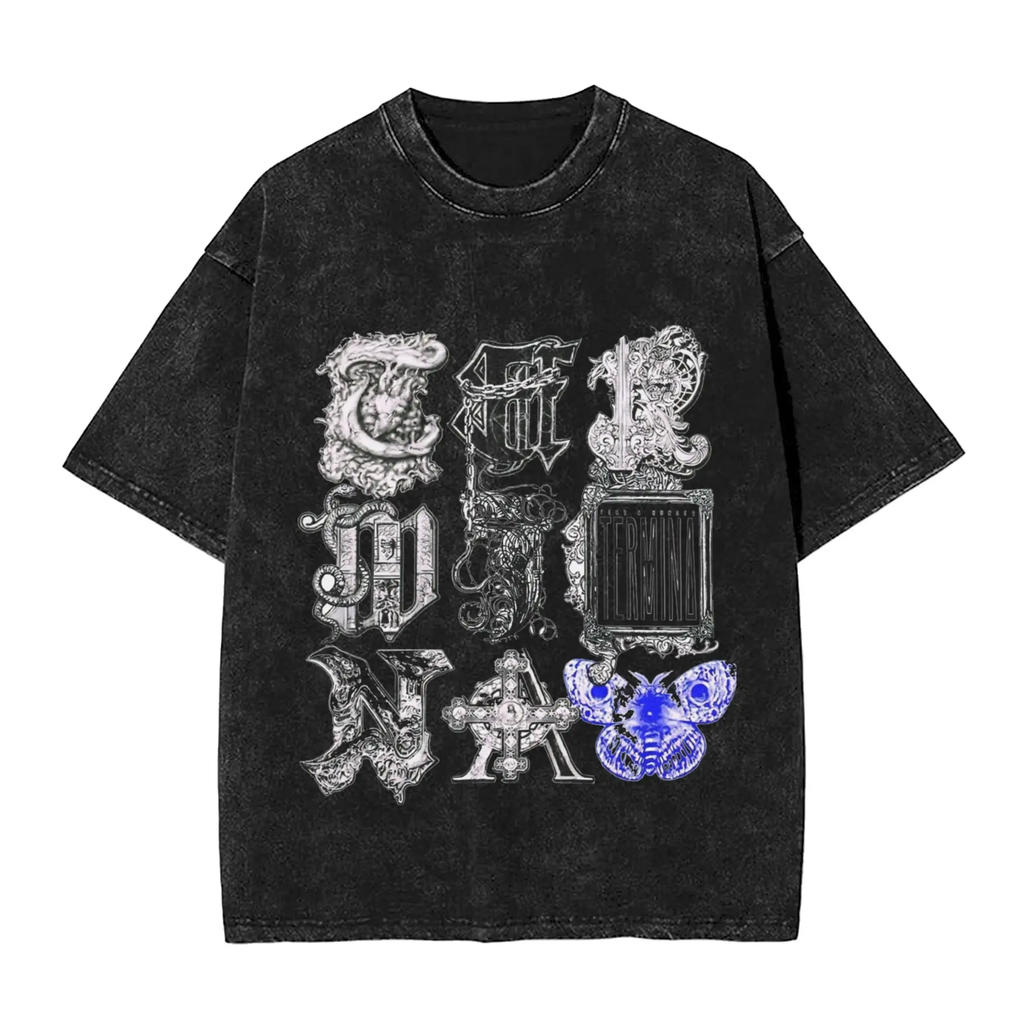 Harajuku غسلها تي شيرت الخوف والجوع Termina تي شيرتات قطن شعبية التي شيرت للرجل الصيف الجمالية بلايز عادية #3