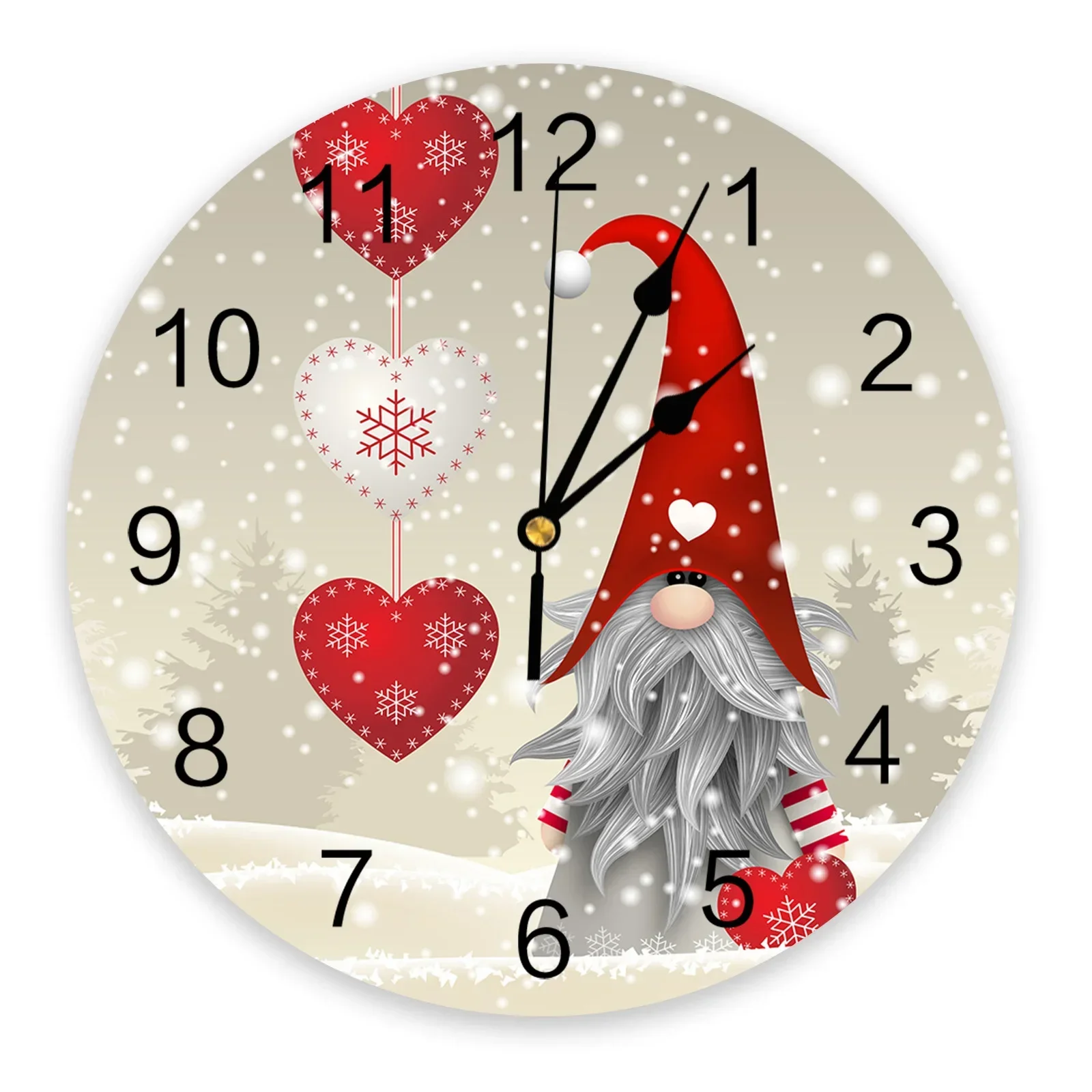 Christmas Gnome Snowflake Love Heart Wall Clock Modern Design Round Wall Watch for Home Decortaion Bedroom Silent Clocks