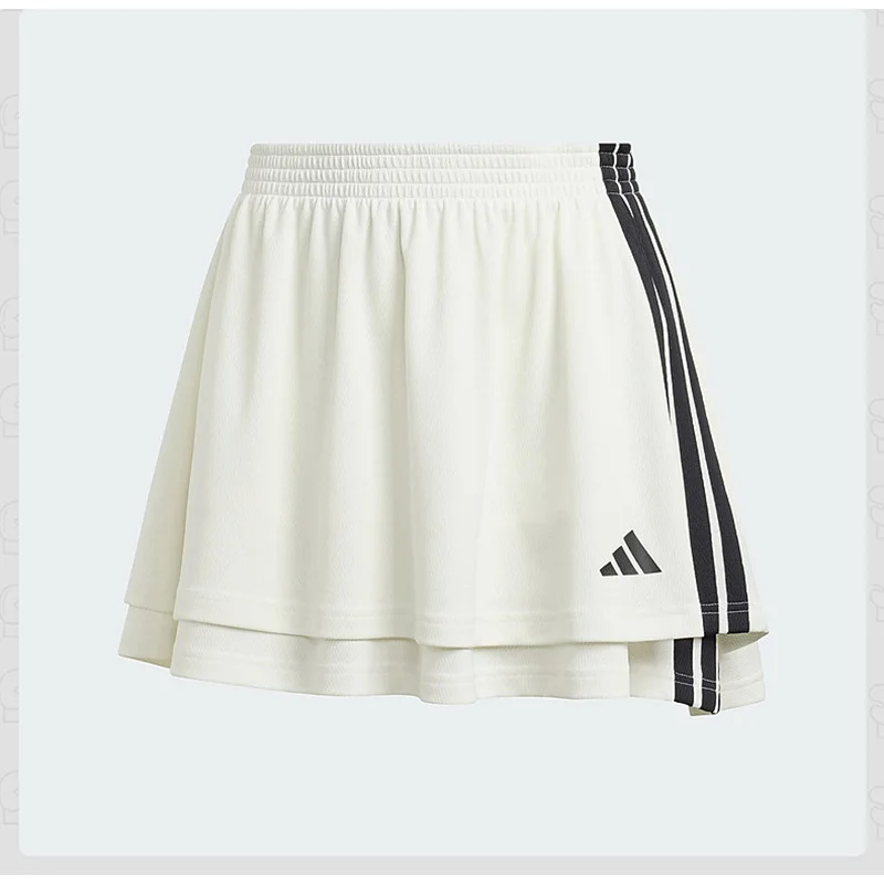 Adidas JY7632 2026 New Women Black Tennis Skirt 3 White Stripes Drawstring Breathable Mesh Fabric Built-in Shorts Sports Skirt