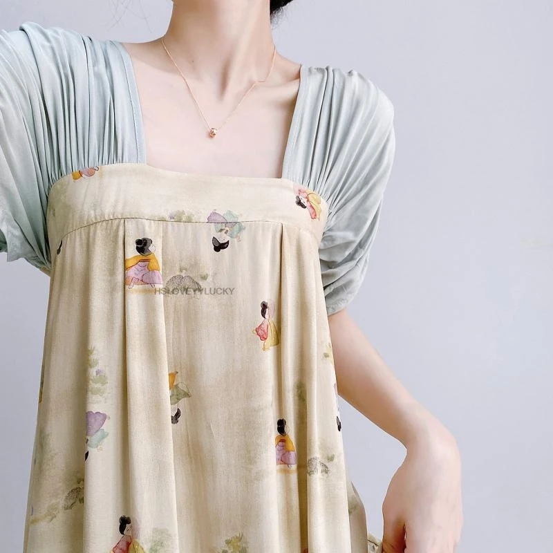 

Improved Chinese Style Modern Daily Hanfu Women New Loose Plus Size Women Summer Chiffon Hanfu Printing Hanfu Dress Set