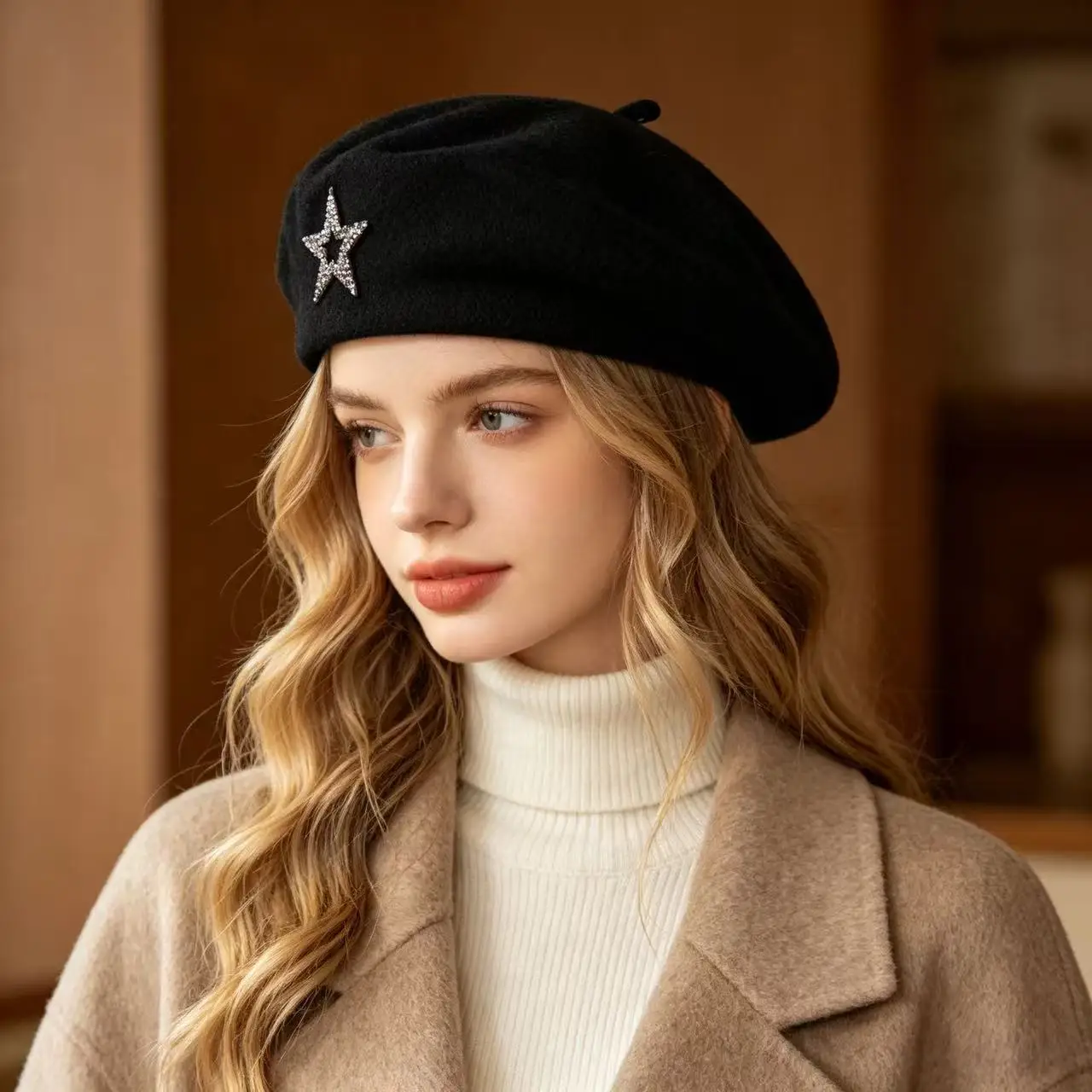 New Model Five Pointed Star Retro Women's Beret Fashionable Tidal Current Versatile Keep Warm Painter's Hats