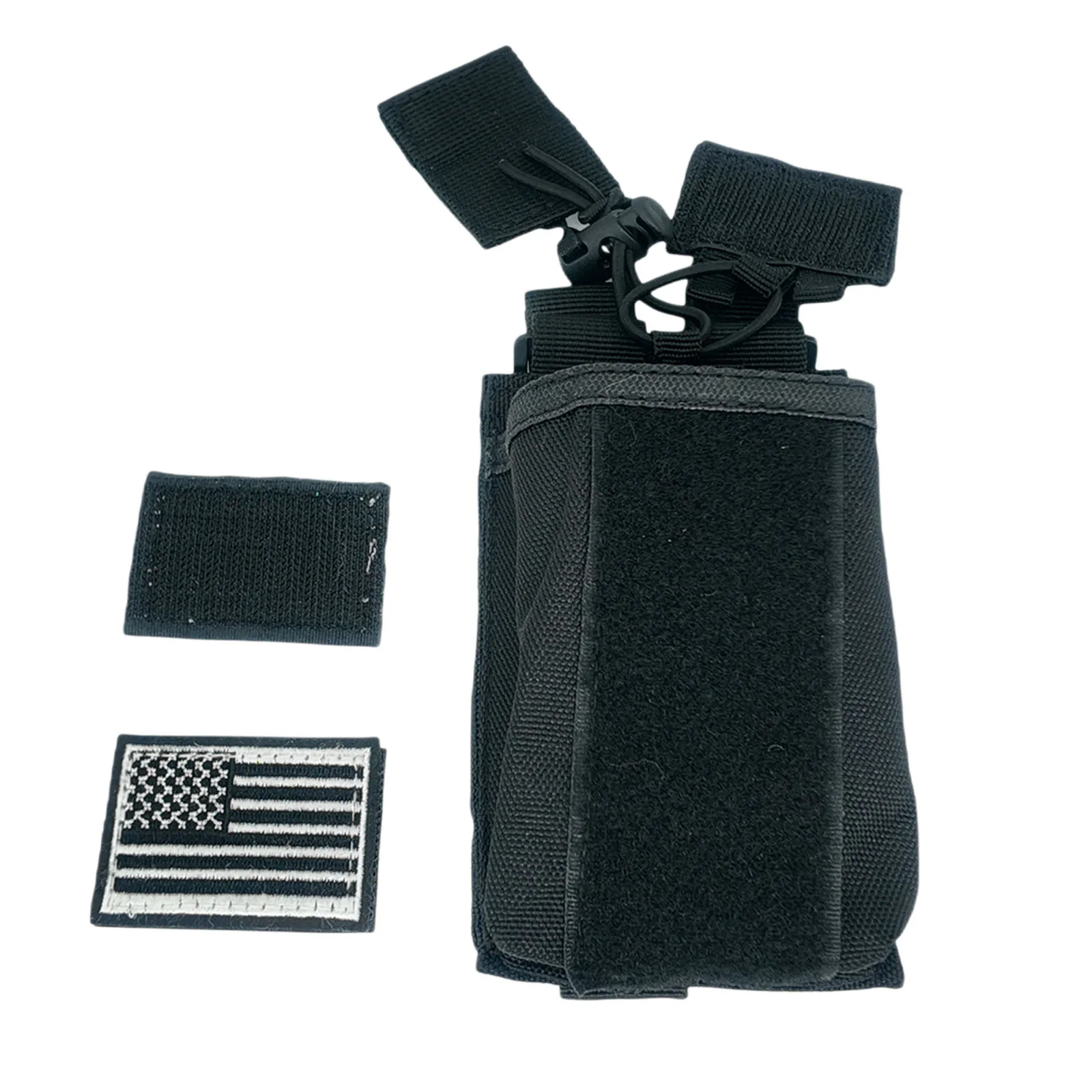 Two Way Radio Holder Utility Nylon Pouch US Flag Patch Adjustable Cord Black Green