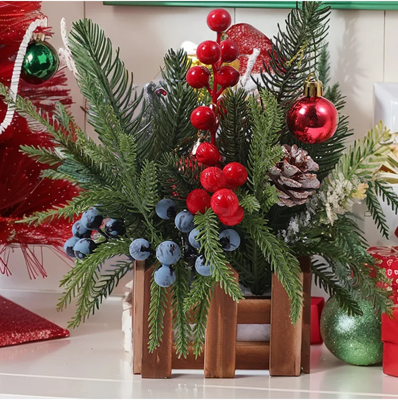 Mini Christmas Tree Creative Desktop Decoration Red Berry Pine Cone Family Desktop Window Holiday Party Atmosphere Decoration