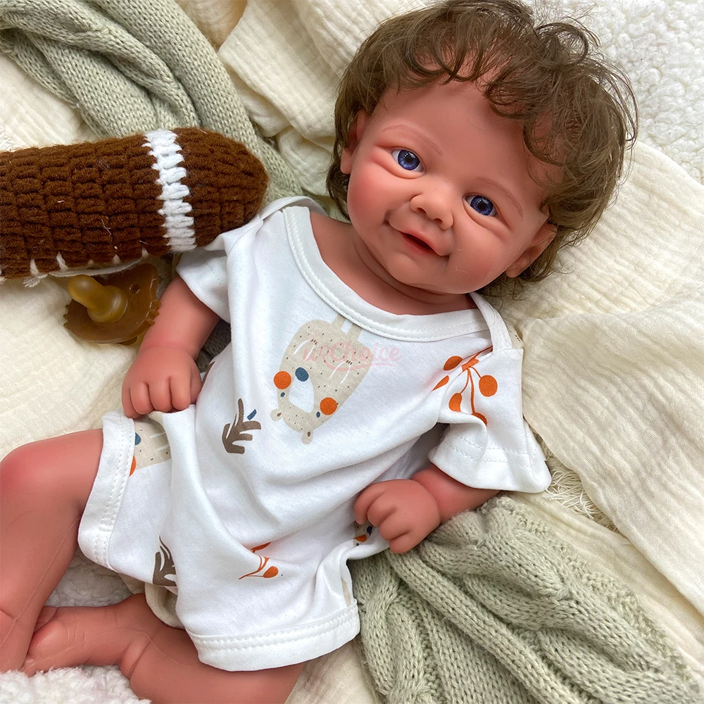 17inch Vivienne Silicone Reborn Doll Brown Curly Hair  Fine Skin Realistic Foot Lines for Professional Art Exhibition Display