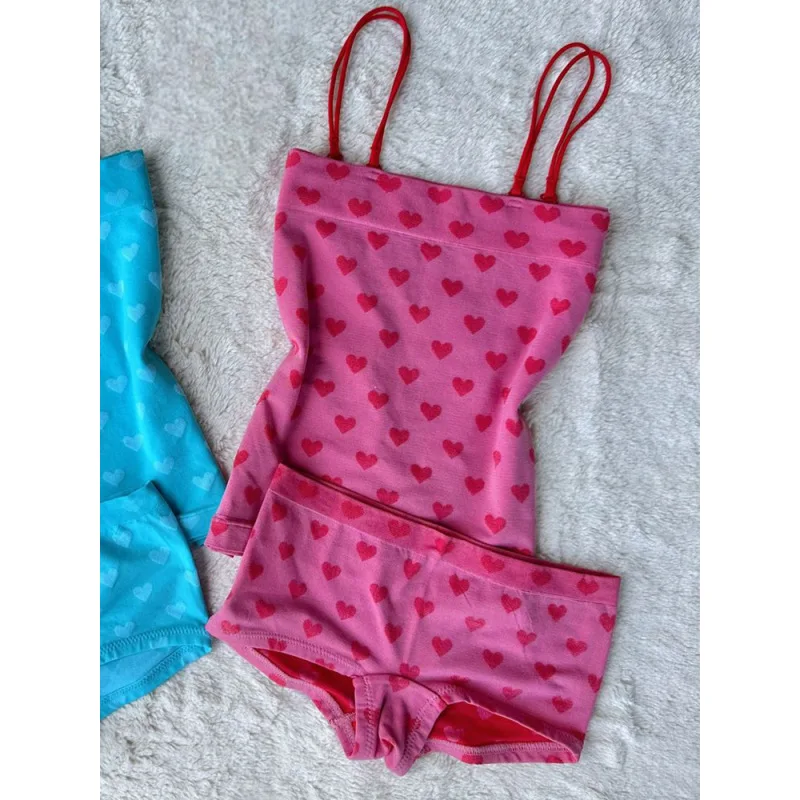 Vest casual comfortable camisole shorts set cute French heart wave retro - view 2