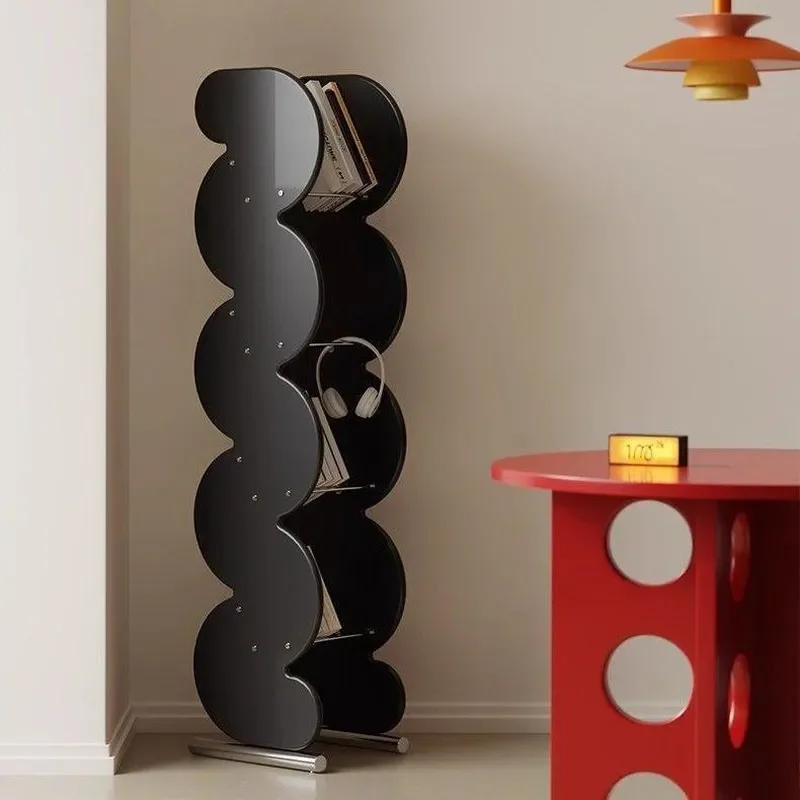 Bauhaus Wave Bookshelf Stainless Steel Corner Stand Shelf Creative Floor to Ceiling Display Rack for Home Bedroom Living Room