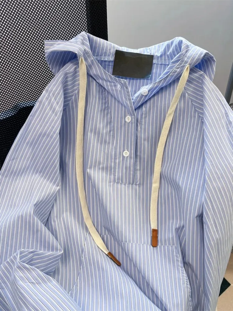 هودي نسائي فضفاض مخطط بأكمام طويلة، ملابس كاجوال للربيع والخريف، ملابس خارجية عصرية مريحة للتنقل، نمط كوري...