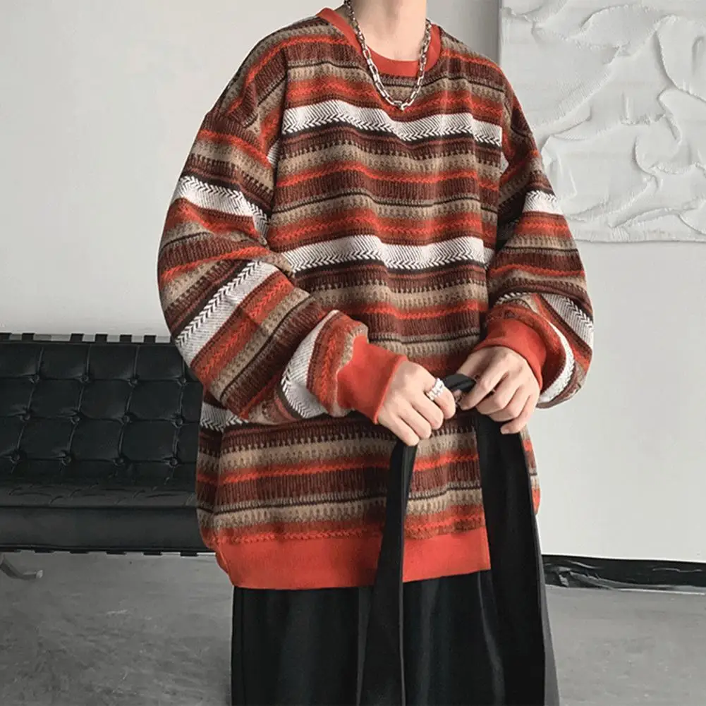Autumn Pullover Men Women Vintage Striped Oversize Sweater Long Sleeve Knitted Tops Hip Hop Streetwear Pullover Female