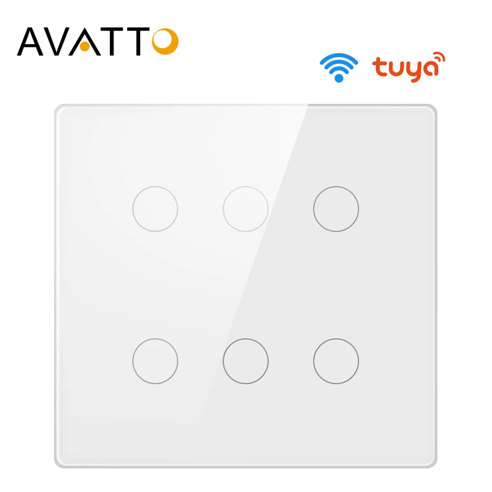 AVATTO Tuya Brazil 4x4 WiFi Wall Switch, Touch-Sensor Smart home interruptor 4/6 Gang Light Switch work with Alexa, Google Home