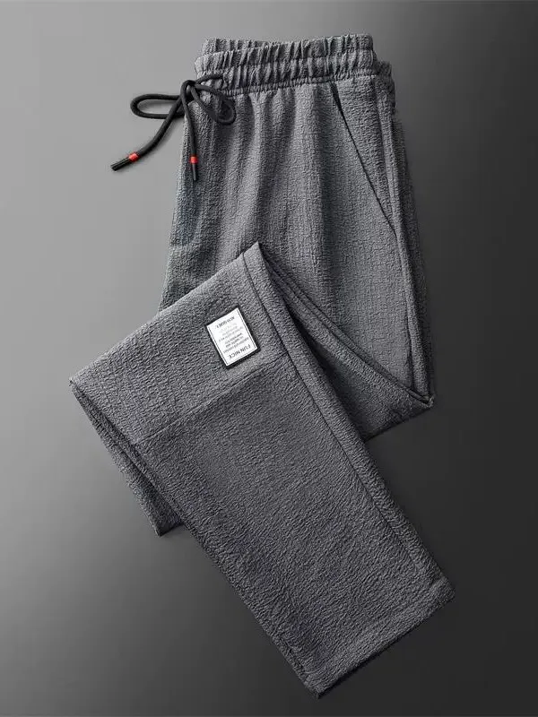 

Ice Silk Men's Work Trousers Straight Leg Wear Resistant Quick Dry Casual Pants Polyester Fiber Low Waist Youth Style