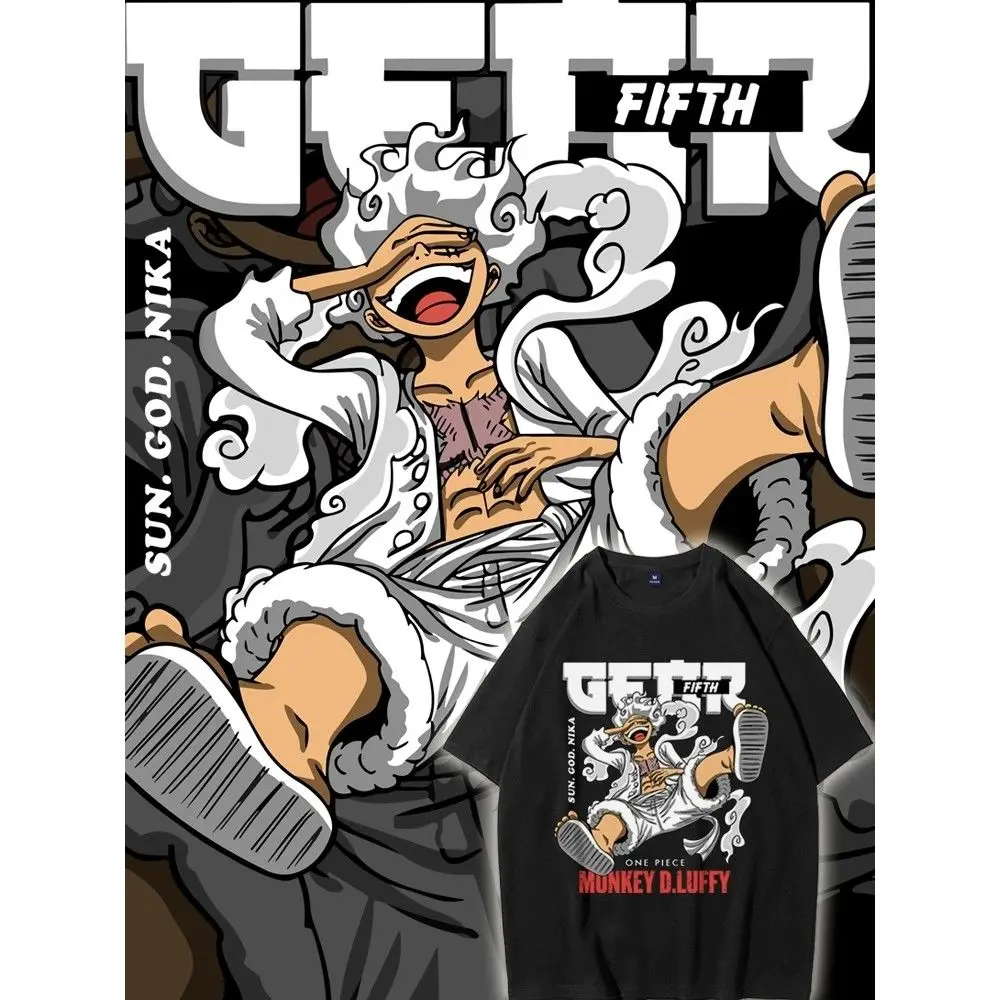 

Luffy Five-speed Sun God Nika Short-sleeved T-shirt Male Pirate Cartoon Animation Half-sleeved Summer Loose Men and Women