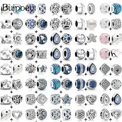 Buipoey 2pcs/lot Silver Color Planet Star Beads Blue Water Drop Charm Planet Heart Beaded Fit DIY Bracelets Accessory