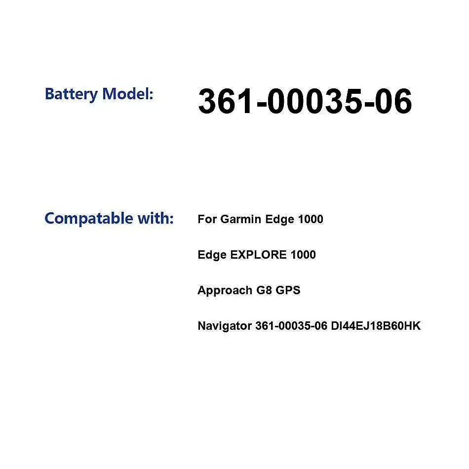 

Для Garmin Edge Explore 1000 Approach G8 GPS-навигатор 361-00035-06 DI44EJ18B60HK Сменный стабильный аккумулятор премиум-класса 1100 мАч