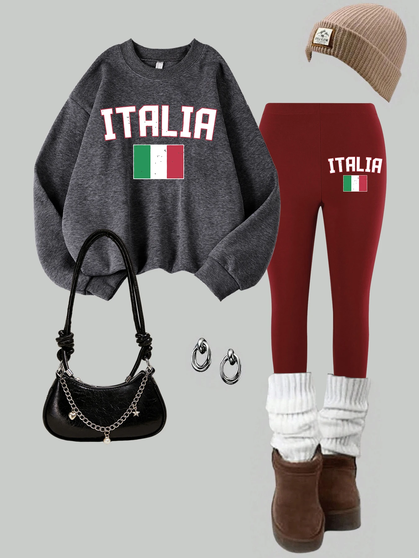 2 Piece Women Roma Italia Colosseum Printing Sweatshirts Leggings Set Autumn Thermal Warm Hoodie Pants Fashion Woman Clothes