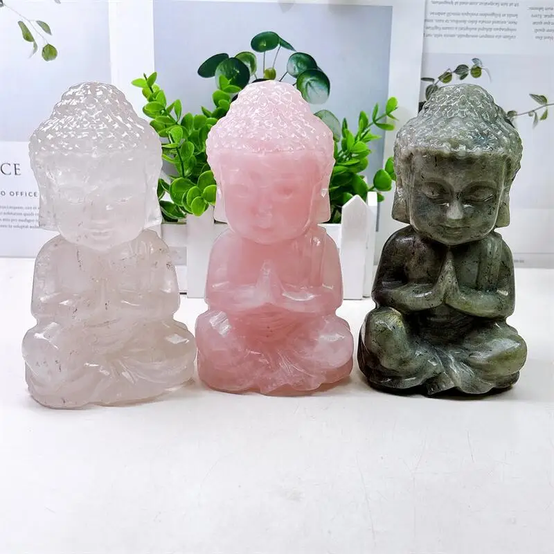 

15CM Natural Crystal Quartz Buddha Carving Healing Fengshui Energy Stone Fashion Home Decoration Holiday Gift 1pcs