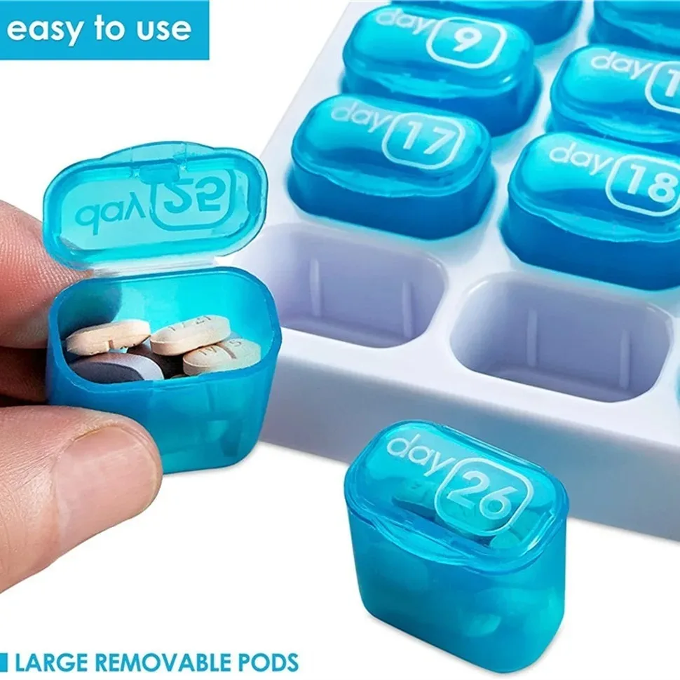 Pastillero de plástico con múltiples compartimentos, tipo de teclado, 31 compartimentos, almacenamiento independiente, cápsulas grandes de almacenamiento de píldoras con fecha, 1 unidad