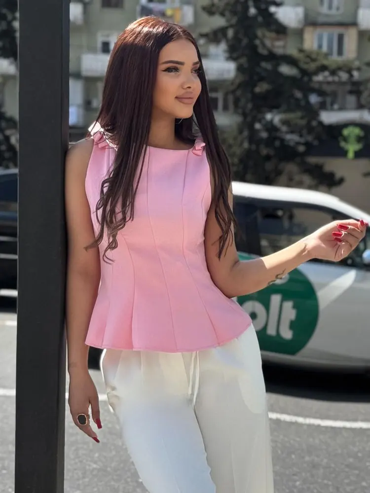 HH Elegante Y2k Bogen Kurze Tops 2025, Sommer Frauen Ärmellose Tank Weste Tops Mode Lässig Solide Cropped Tops Streetwear