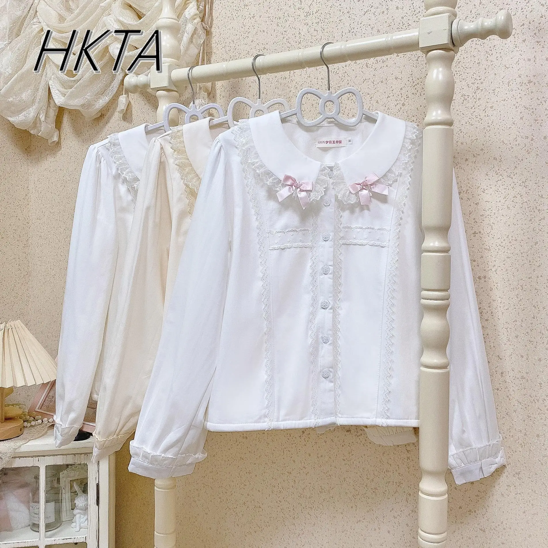 

Флисовая блузка в стиле Лолиты с длинными рукавами, женские плиссированные женские топы с кукольным воротником и бантом, весна и лето, милая, милая, свободная, повседневная рубашка для девочек