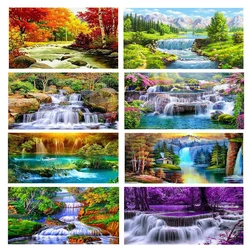 Grande formato 5d ricamo diamante fai da te cascata e lago di montagna albero naturale, trapano completo mosaico pittura diamante decorazione paesaggio