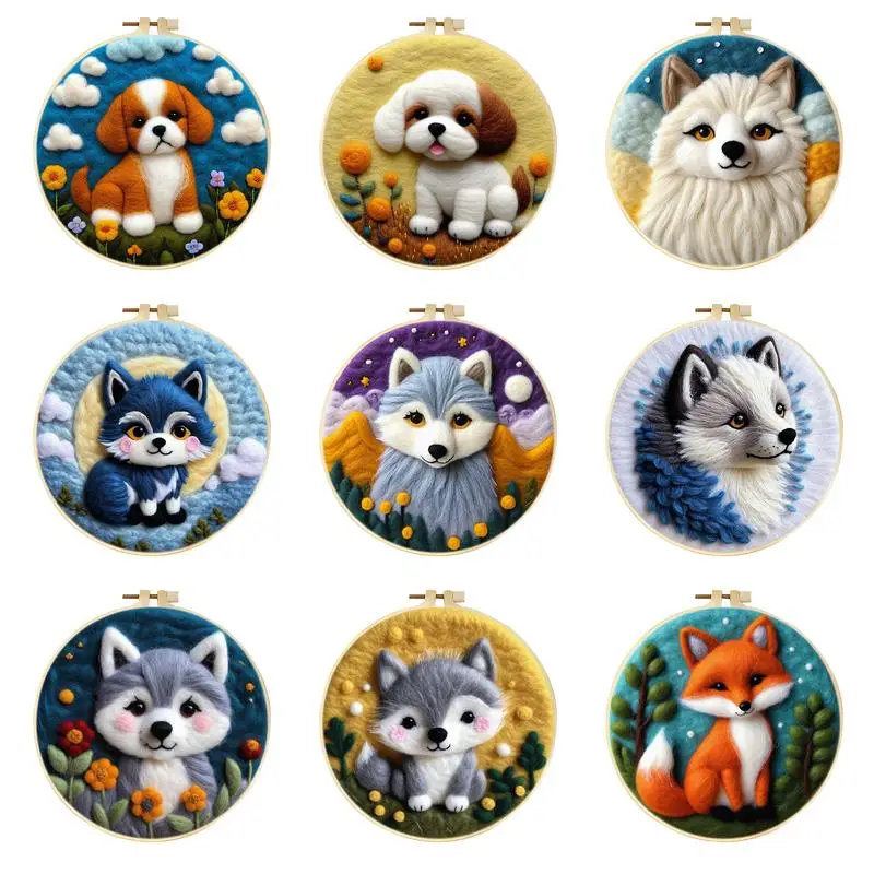 

GATYZTORY 20x20cm Diy Felt Kit Wool Felting Painting With Frame Dog Wolf Animal Wool Needle Felt Picture Kit Felt Craft New Gift