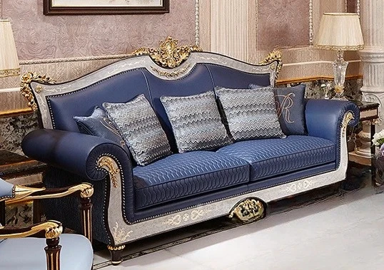 

Европейский светлый роскошный кожаный диван для гостиной, бытовой, инкрустированный ракушкой, резьба по дереву, цветок, большой дизайнер квартиры