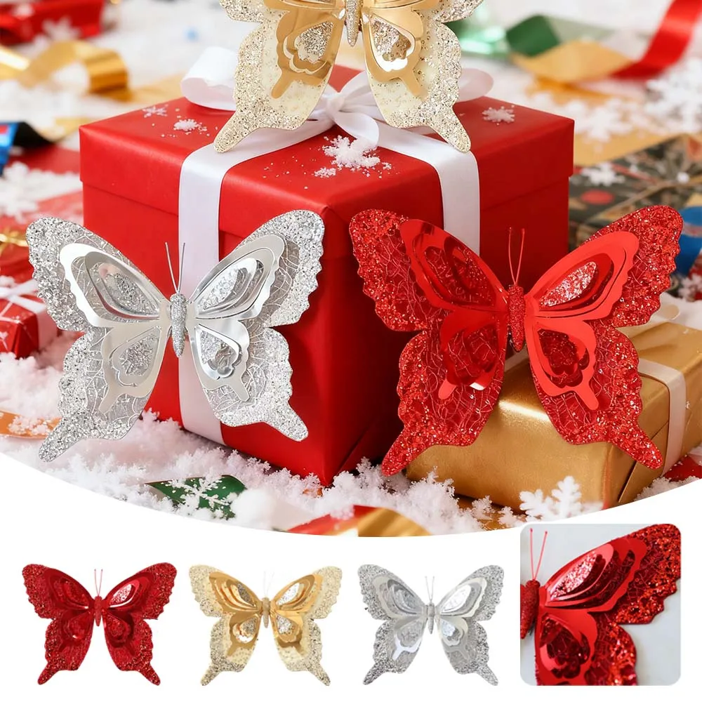 

1PC Elegant Glittering 3D Butterfly Ornament Unique Butterfly Christmas Hanging Ornament with Clip for Home Xmas Tree Decor Noel