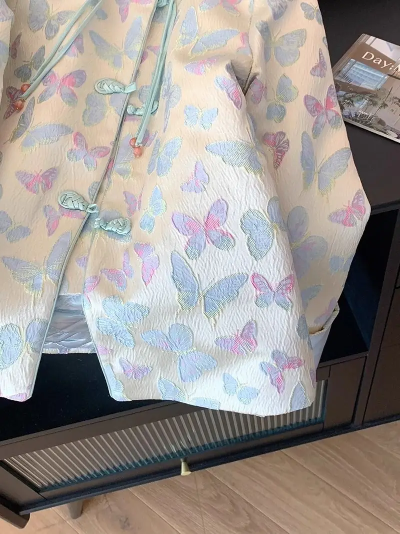 2025 Nieuwe Vrouwen Vlinder Gedrukt Patroon Chinese Tang Kostuum Jas, Vrouw Lente Losse Patchwork Jassen