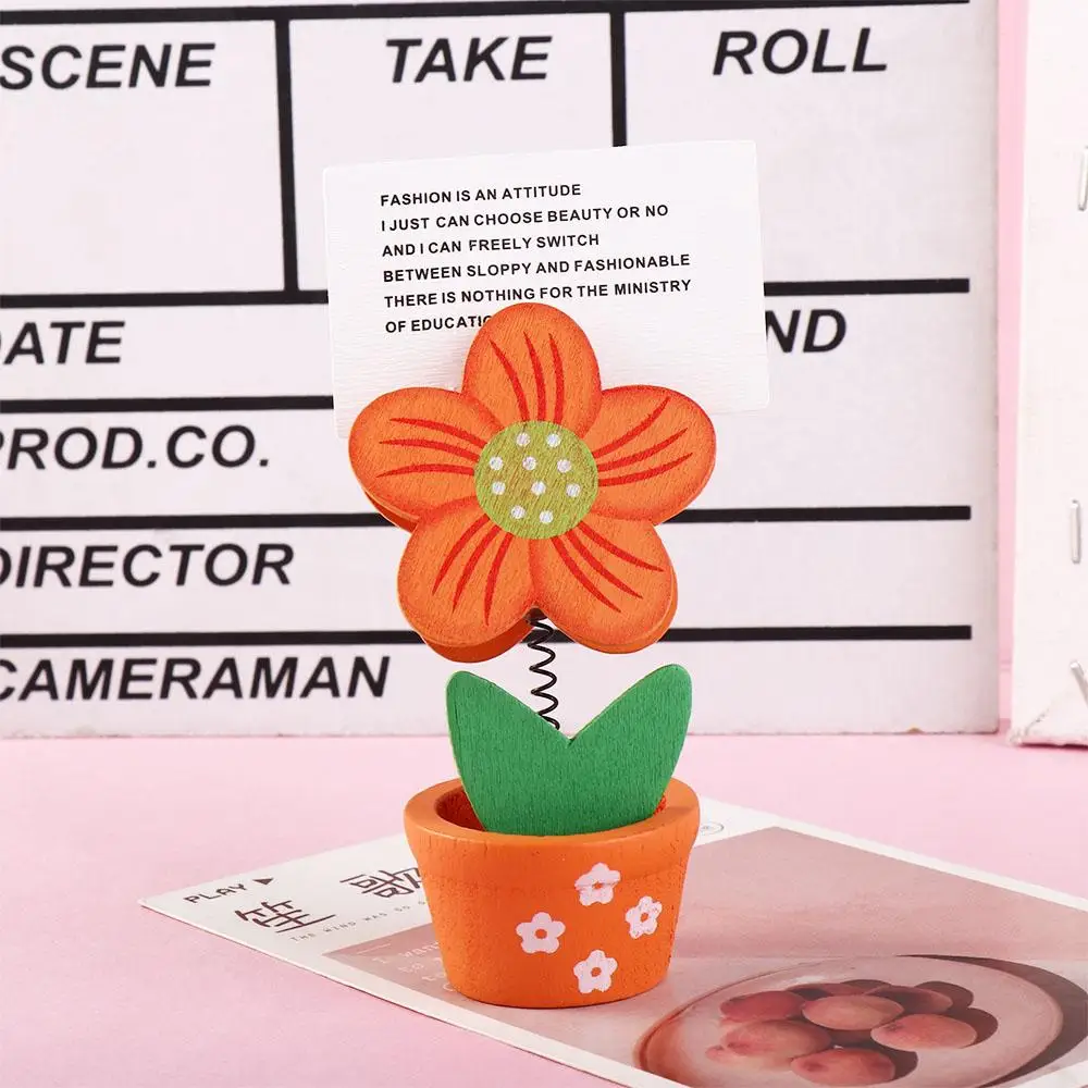 Cute Flower Wooden Photo Note Holder with Clip Name Card Message Memo stand Desk Decoration